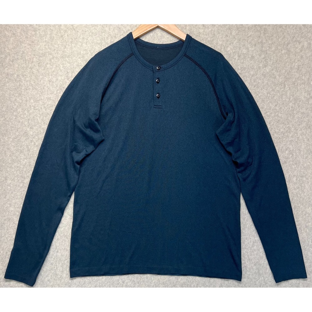 Lululemon Mens Metal Vent Tech Henley Tee Teal Blue Long Sleeve‎ Performance L